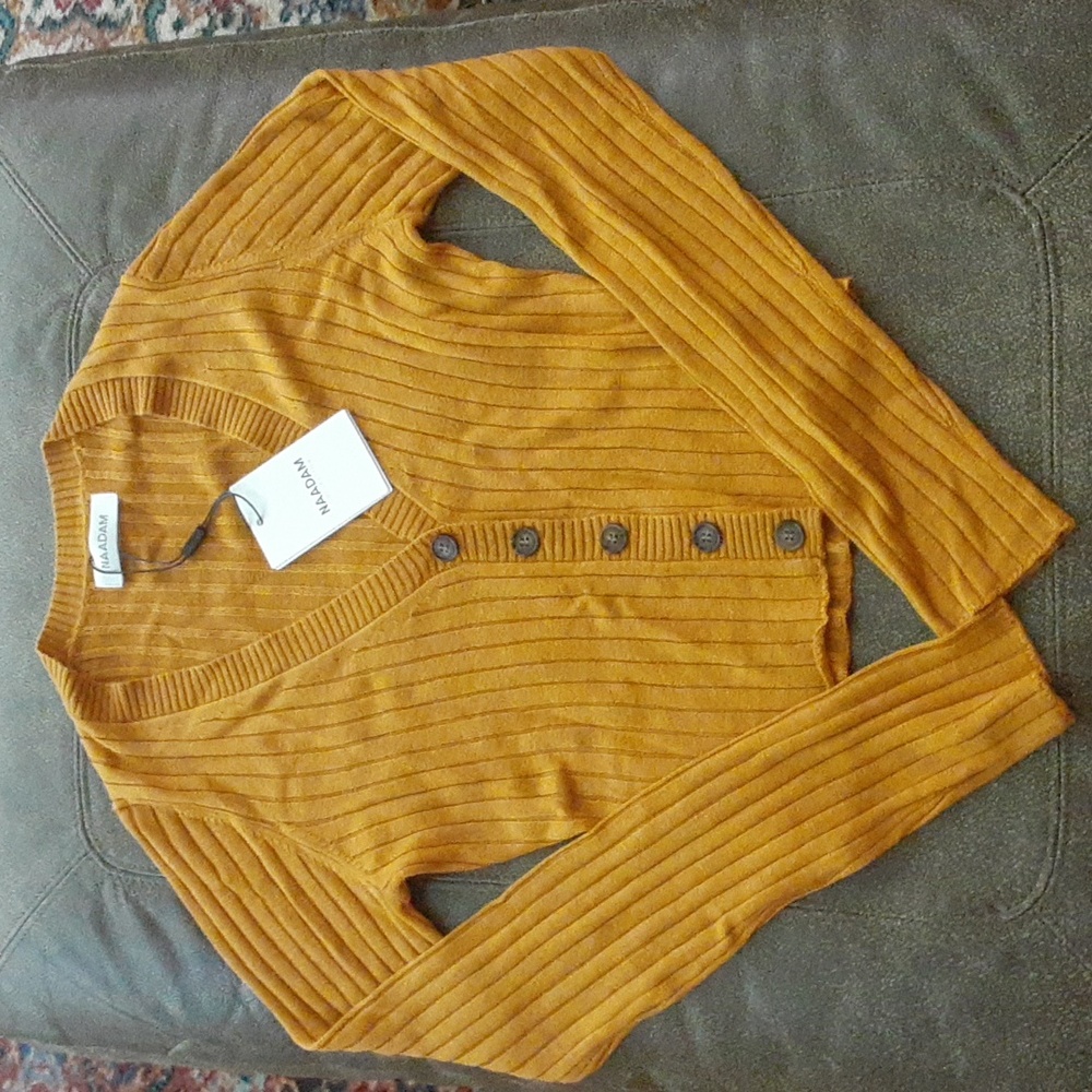 NAADAM Mustard Ribbed Cardigan